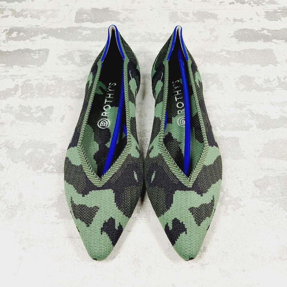 New Rothy’s The Point Olive Camo Slip On Ballet Flat Shoes W80 - Picture 6 of 10